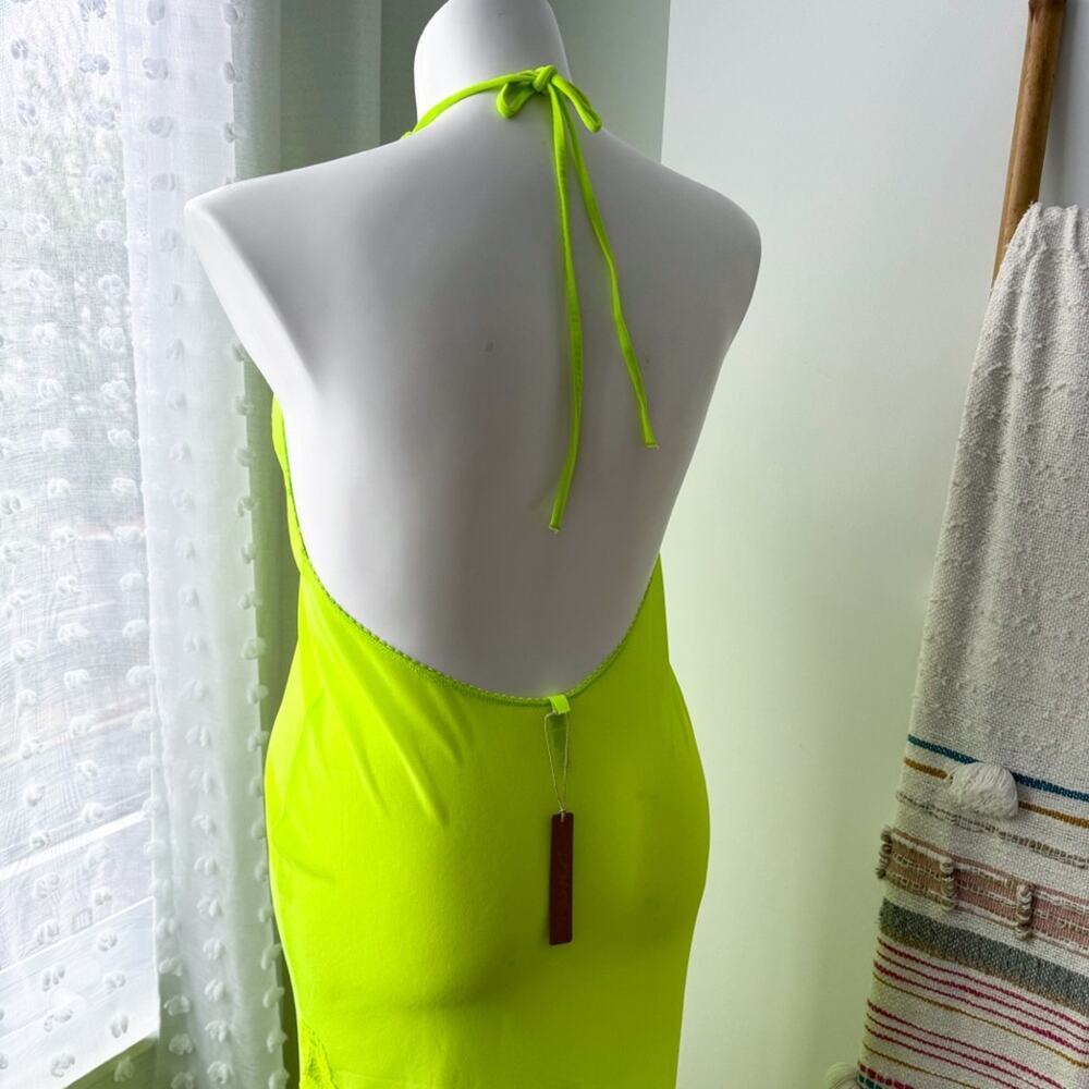 Skims Summer Mesh Lace Plunge Neon Green Highlighter Sleeveless Long Dress 2X - Picture 5 of 10
